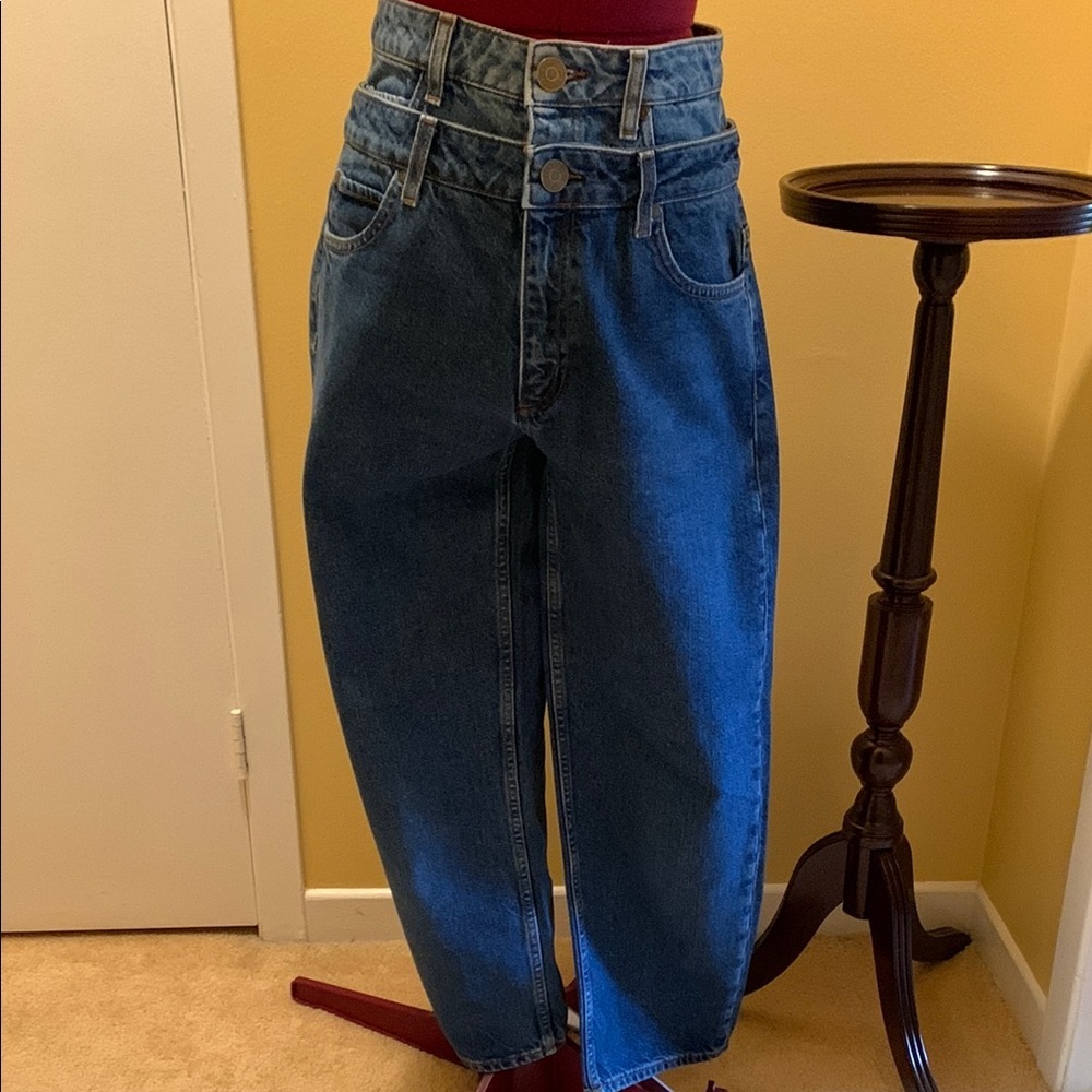 Sandro High-Rise Double-Waist Blue Denim Jeans